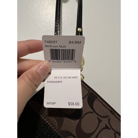 Coach Corner Zip Wristlet in Signature Canvas w/ Stripe in Walnut/Black NWT $58 - Picture 8 of 8